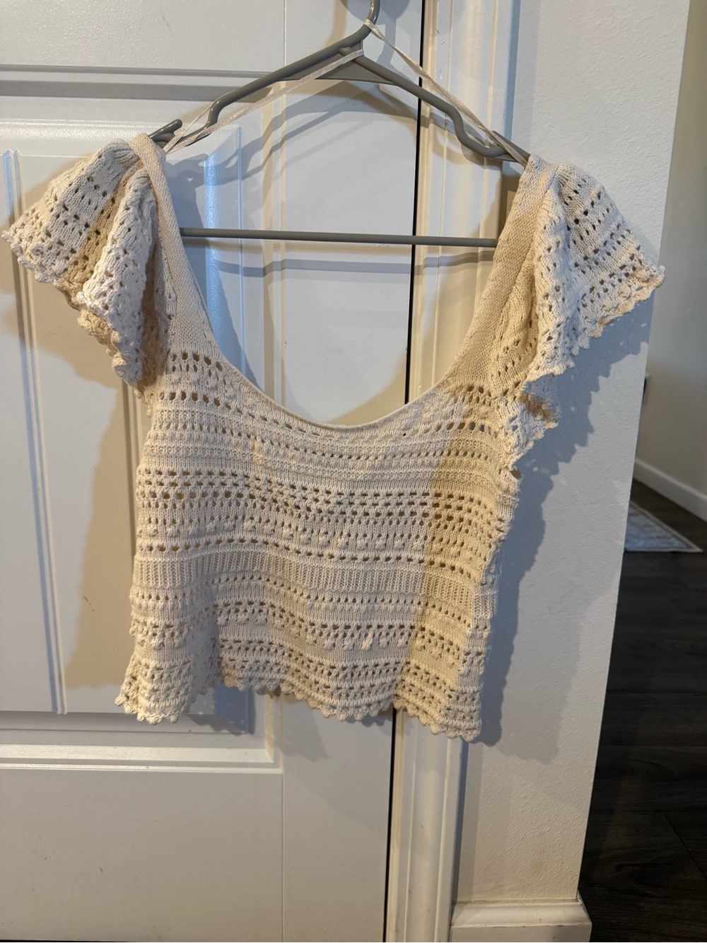 Sincerly Jules Cream Crochet Flutter Sleeve Crop